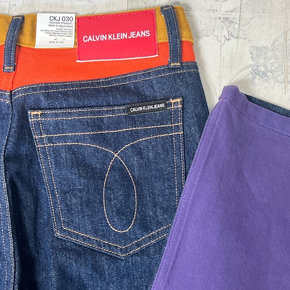 Calvin Klein Color Block High Rise Jeans - Picture 2 of 9